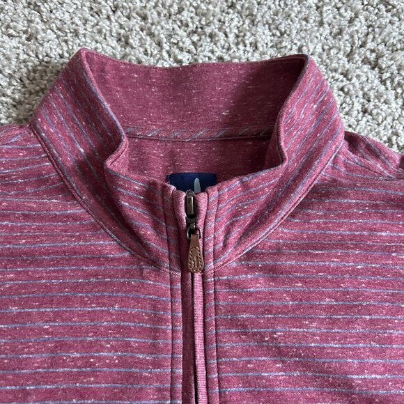 Johnnie-O Mens XL Burgundy Quarter-Zip Pullover Striped Long Sleeve - Picture 2 of 10